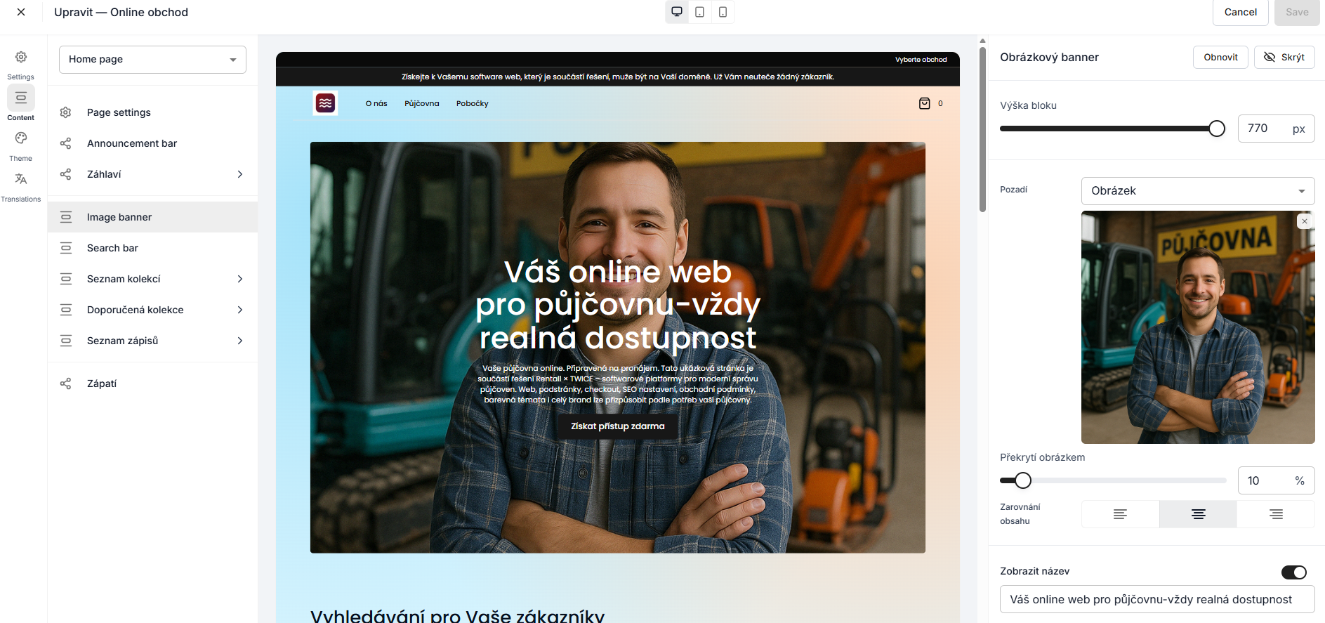 EpicWave Editor webu - Tvorba obrázkového banneru